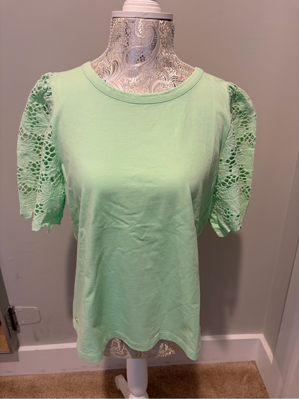 Lace Sleeve Crewneck Top - Mint Green
